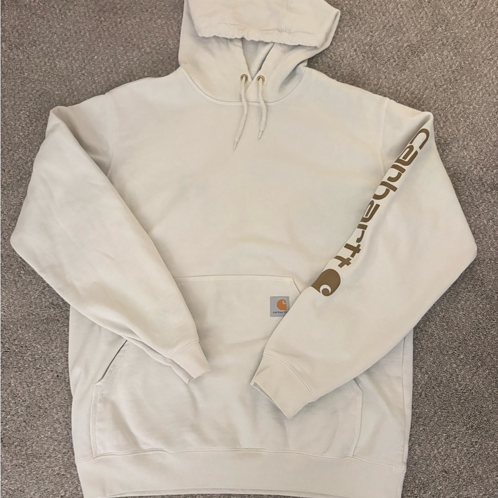 Carhartt Men's Off-White Hoodie with Brown Logo